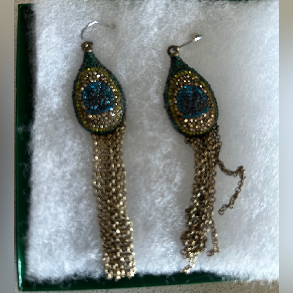 Lucky brand peacock pave collection crystal drop earrings